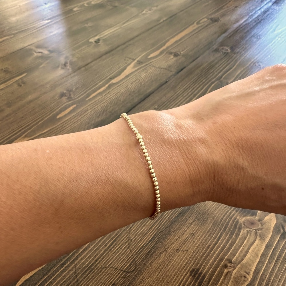 Gold Filled 2mm Beaded Stretch Bracelet (6 inches)